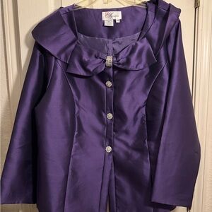 Beautiful Vintage-Style Blouse Top Purple with Bow and Rhinestone Accents